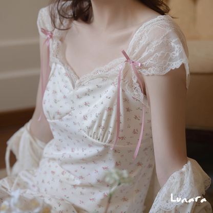 Rosé Bloom – Floral Lace Pajama Set