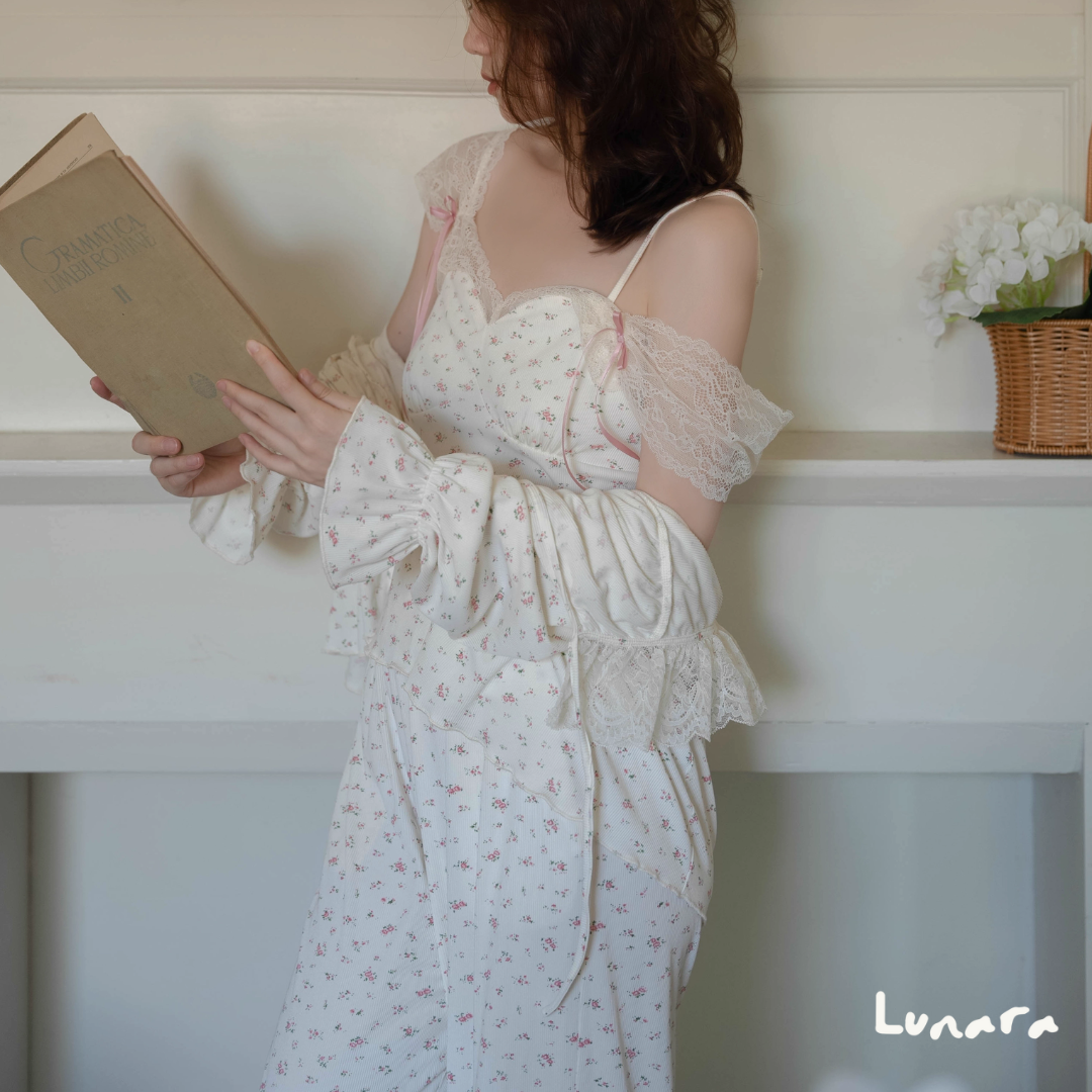 Rosé Bloom – Floral Lace Pajama Set