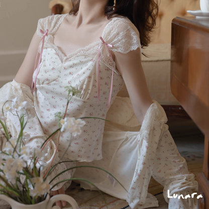 Rosé Bloom – Floral Lace Pajama Set